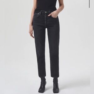 Agolde Riley High Rise Straight Crop in Panoramic black size 30